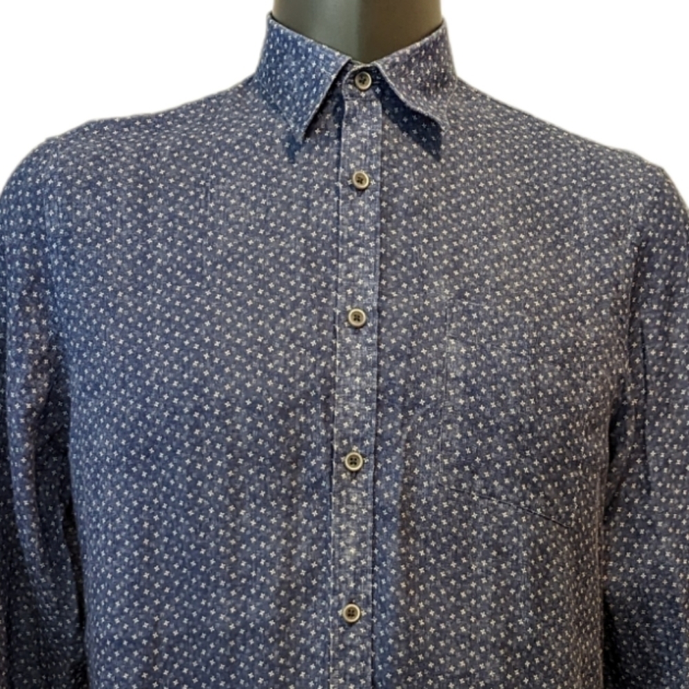 Patrick Assaraf blue printed linen shirt medium